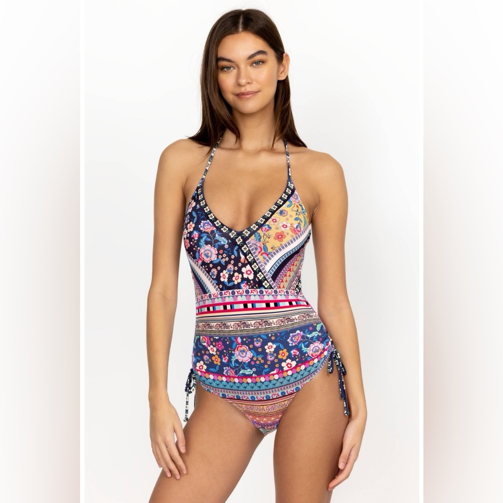 NWT! JOHNNY WAS ALAINA SIDEDRAWSTRING HALTER NECK ONEPIECE Size XS